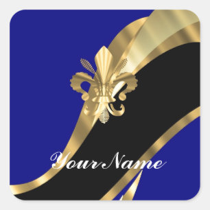 Donkerblauw en goudvloour de lys vierkante sticker