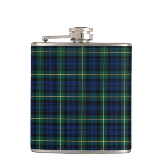 Donkerblauw en Groen Gordon Clan Schots Plaid Heupfles (Voorkant)