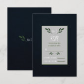 Donkerblauw en groene bladeren groen Rustic RSVP Kaartje (Voorkant / Achterkant)
