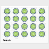 Donkerblauw en groene Chevrons Monogram Ronde Sticker (Vel)