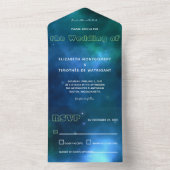 Donkerblauw en groene sterrenweddenschap all in one uitnodiging (Binnen)