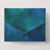 Donkerblauw en groene sterrenweddenschap all in one uitnodiging (Achterkant)