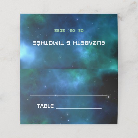 Donkerblauw en groene sterrenweddenschap plaatskaartje (Buitenkant ongevouwen)