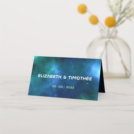 Donkerblauw en groene sterrenweddenschap plaatskaartje (Achterkant)