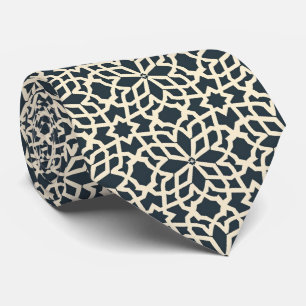 Donkerblauw en ivoor geometrisch patroon - Modern Stropdas