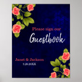 Donkerblauw en koraal Roos Guestbook Poster (Voorkant)
