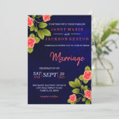 Donkerblauw en koraal Roos ventilator Kaart (Staand voorkant)