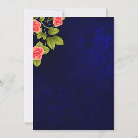 Donkerblauw en koraal Roos ventilator Kaart (Achterkant)