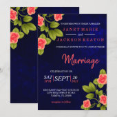 Donkerblauw en koraal Roos ventilator Kaart (Voorkant / Achterkant)