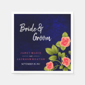 Donkerblauw en koraal Roos ventilator Servet (Voorkant)