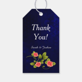 Donkerblauw en koraal Roos Vloeiend Collectie Cadeaulabel