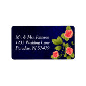 Donkerblauw en koraal Roos Vloeiend Collectie Etiket (Voorkant)