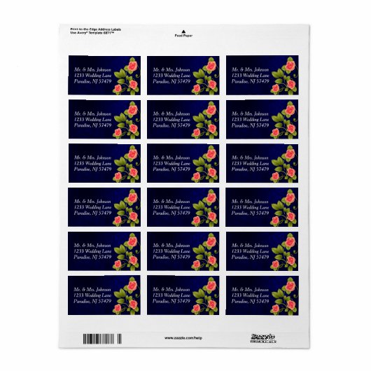 Donkerblauw en koraal Roos Vloeiend Collectie Etiket (Full Sheet)