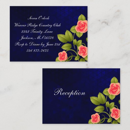 Donkerblauw en koraal Roos Vloeiend Collectie Informatiekaartje (Voorkant / Achterkant)
