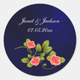 Donkerblauw en koraal Roos Vloeiend Collectie Ronde Sticker