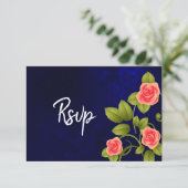 Donkerblauw en koraal Roos Vloeiend Collectie RSVP Kaartje (Staand voorkant)