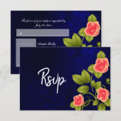 Donkerblauw en koraal Roos Vloeiend Collectie RSVP Kaartje (Voorkant / Achterkant)