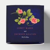 Donkerblauw en koraal Roos Vloeiend huwelijk Bedankdoosjes (Bovenkant)