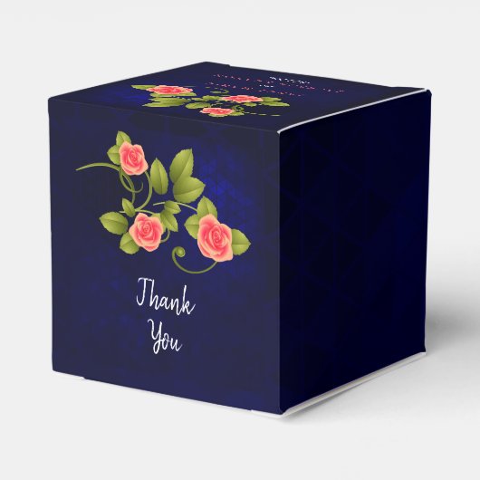 Donkerblauw en koraal Roos Vloeiend huwelijk Bedankdoosjes (Achterkant)