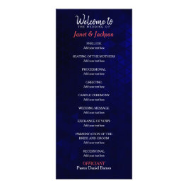Donkerblauw en koraal Roos - Weddenprogramma Reclamekaart