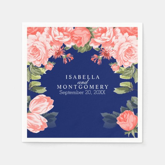 Donkerblauw en koraalventiel servet (Voorkant)