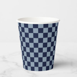 Donkerblauw en lichtblauw dambordpatroon papieren bekers