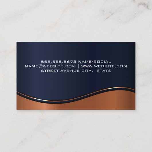Donkerblauw en metaalkopergolven visitekaartje (Achterkant)
