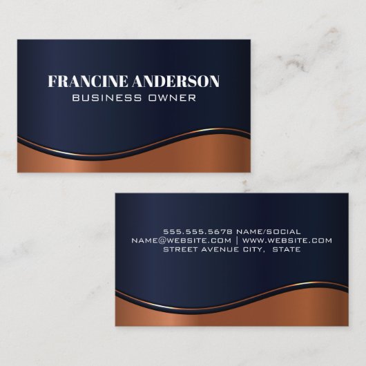 Donkerblauw en metaalkopergolven visitekaartje (Voorkant / Achterkant)