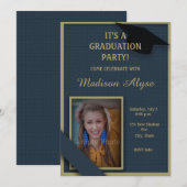 Donkerblauw en Moss Green Graduparty Foto Kaart (Voorkant / Achterkant)