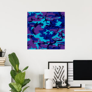 Donkerblauw en Paars Camouflage, waarde Poster
