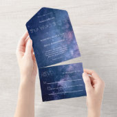 Donkerblauw en Paars galaxy Wedding All In One Uitnodiging (Afscheurbaar)