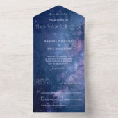 Donkerblauw en Paars galaxy Wedding All In One Uitnodiging (Binnen)