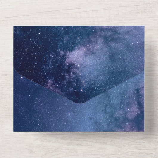 Donkerblauw en Paars galaxy Wedding All In One Uitnodiging (Achterkant)