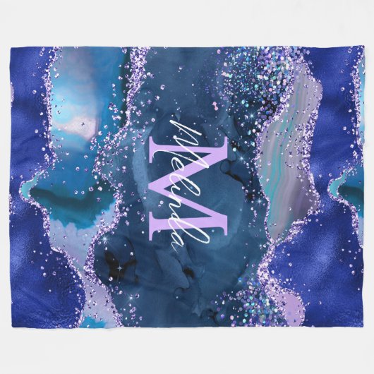 Donkerblauw en Paars zeewater Fleece Deken (Voorkant (Horizontaal))