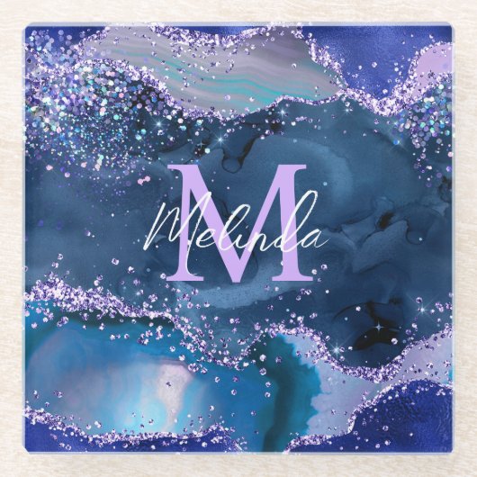 Donkerblauw en Paars zeewater Glazen Onderzetter (Voorkant)