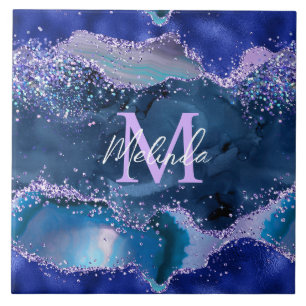 Donkerblauw en Paars zeewater Tegeltje