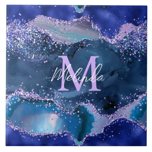 Donkerblauw en Paars zeewater Tegeltje (Voorkant)