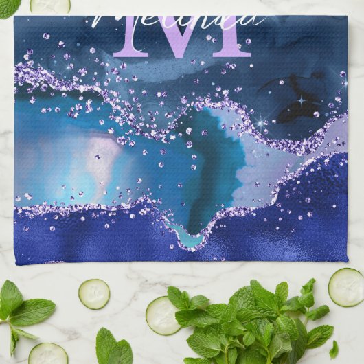 Donkerblauw en Paars zeewater Theedoek (Gevouwen)