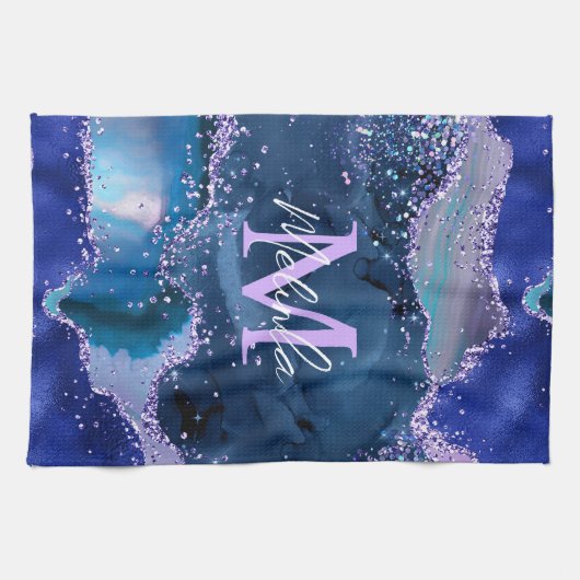 Donkerblauw en Paars zeewater Theedoek (Horizontaal)