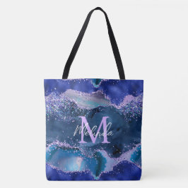 Donkerblauw en Paars zeewater Tote Bag