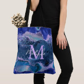Donkerblauw en Paars zeewater Tote Bag (Dichtbij)