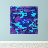 Donkerblauw en Paarse Camo Stretched Canvas Print (Insitu (Houten vloer))