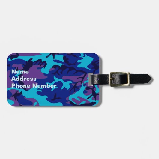 Donkerblauw en Paarse Camouflage Bagagelabel (Voorkant horizontaal)