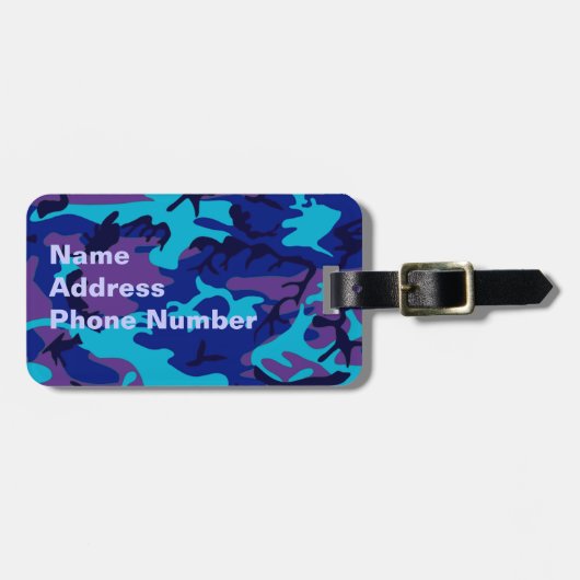 Donkerblauw en Paarse Camouflage Bagagelabel (Voorkant horizontaal)