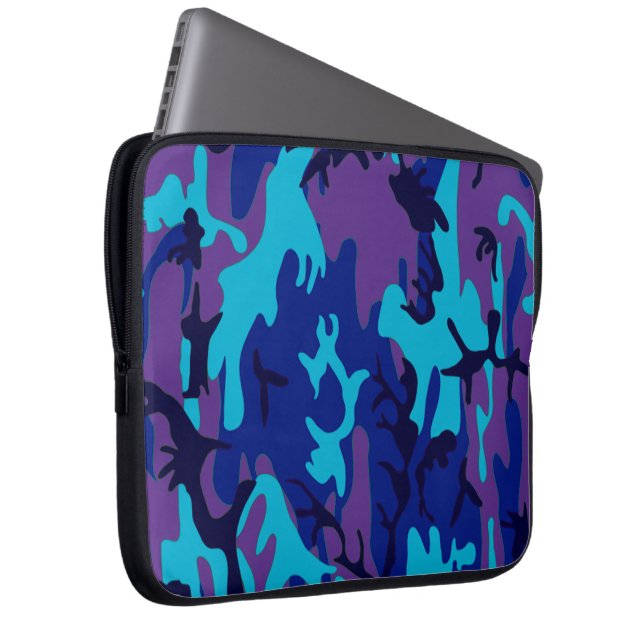 Donkerblauw en Paarse Camouflage Laptop Sleeve (Voorkant Rechts)