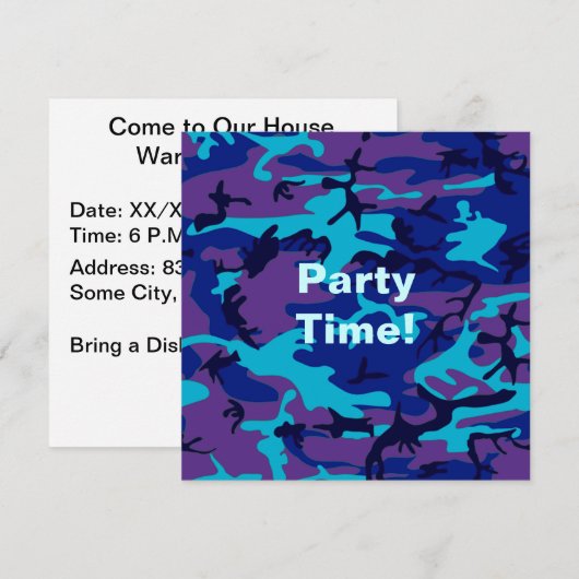 Donkerblauw en Paarse Camouflage Uitnodiging (Voorkant / Achterkant)