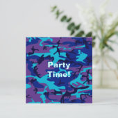 Donkerblauw en Paarse Camouflage Uitnodiging (Staand voorkant)