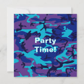 Donkerblauw en Paarse Camouflage Uitnodiging (Voorkant)