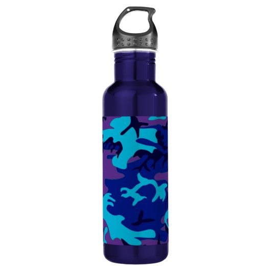 Donkerblauw en Paarse Camouflage Watter Bottle Waterfles (Voorkant)