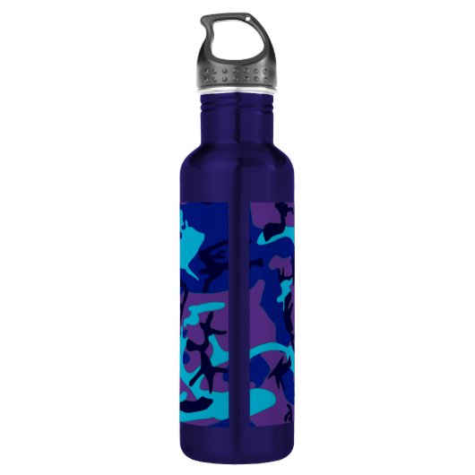 Donkerblauw en Paarse Camouflage Watter Bottle Waterfles (Achterkant)